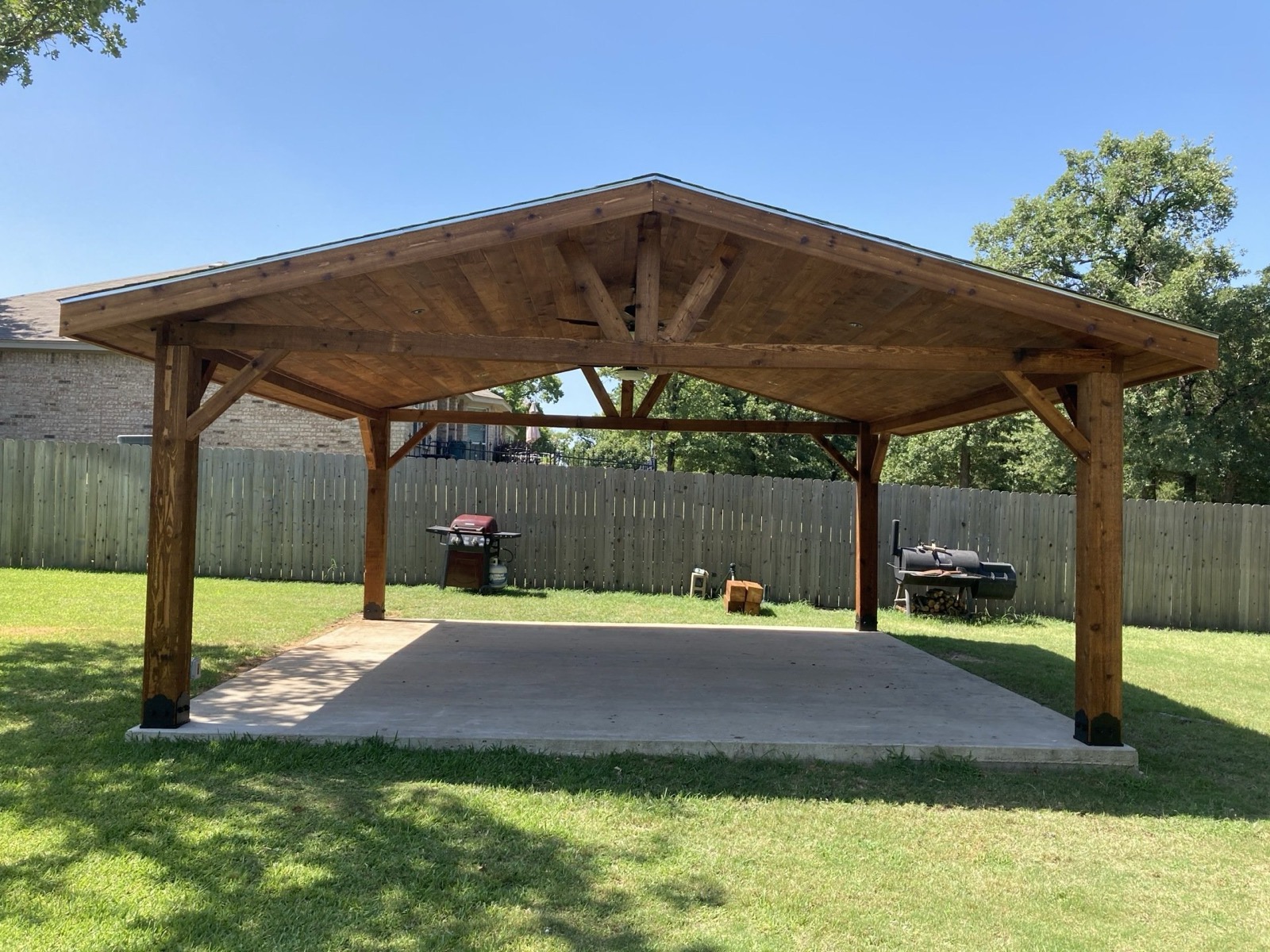 Finished freestanding cedar pavilion by Legado Outdoor Living